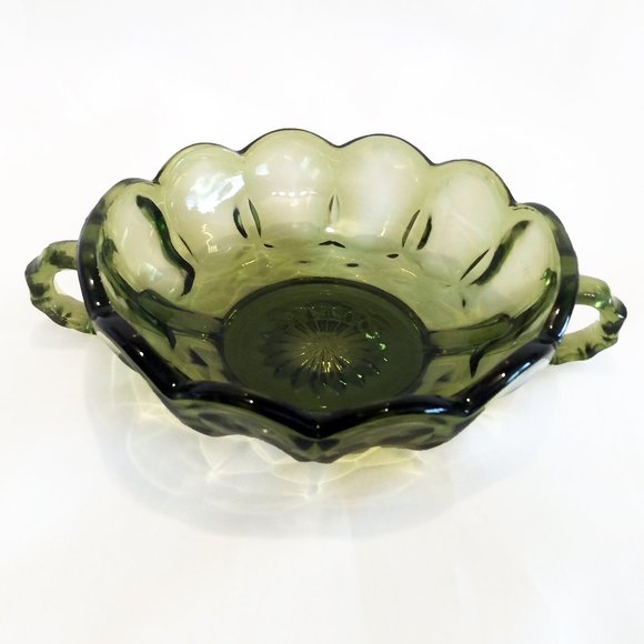 Vintage Anchor Hocking-Avocado Green-Double Handled Candy/Relish Dish - Picture 1 of 8